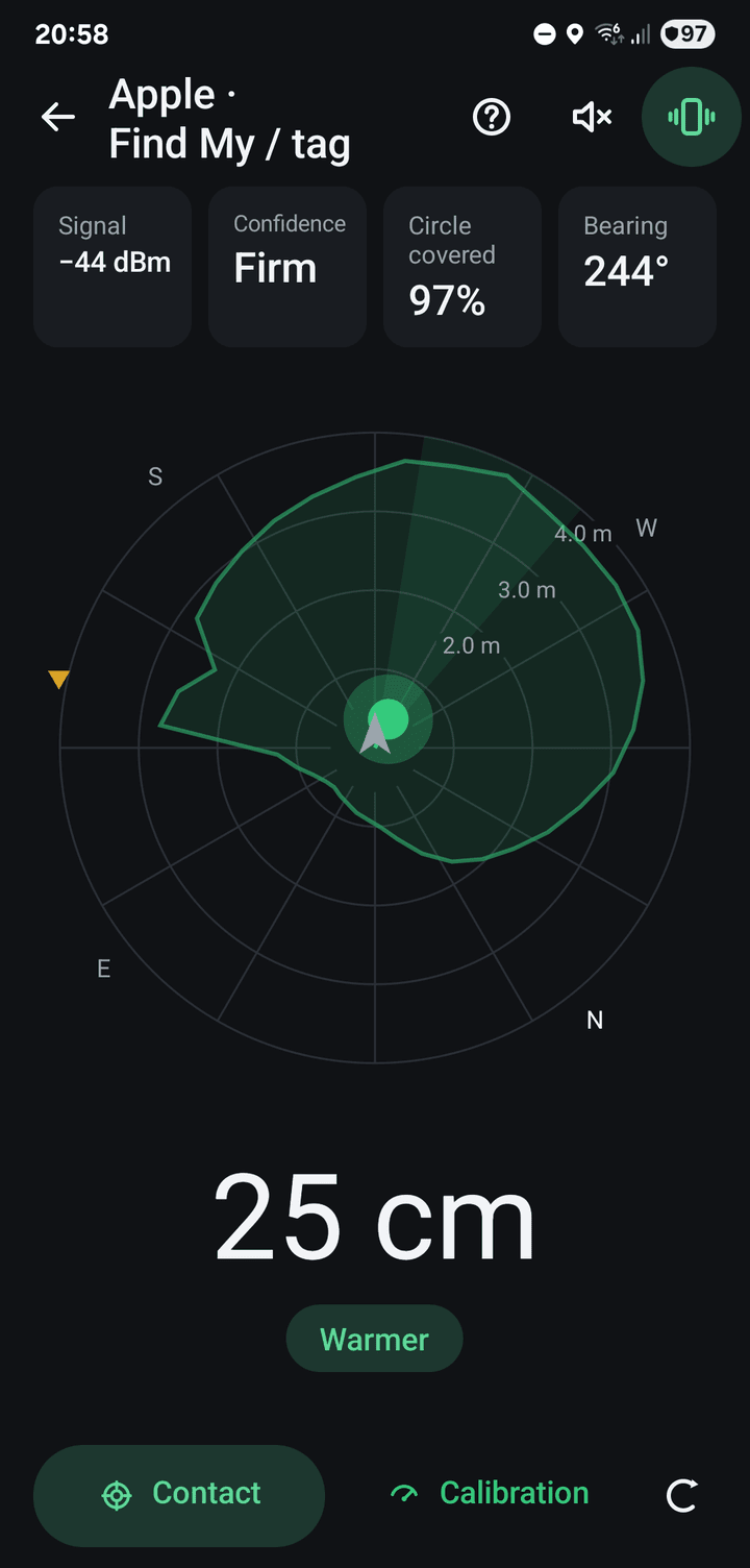 The radar on a tag about 9 cm away, reading warmer